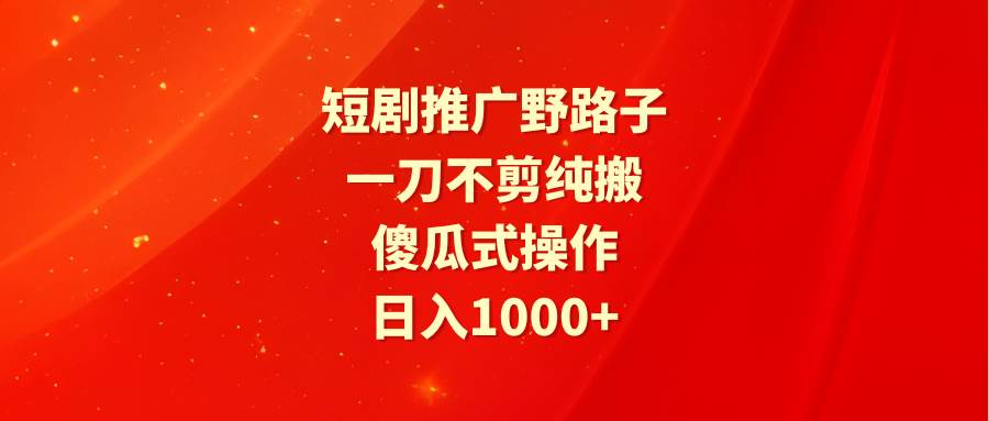 短剧推广野路子，一刀不剪纯搬运，傻瓜式操作，日入1000+-舒阳传媒网
