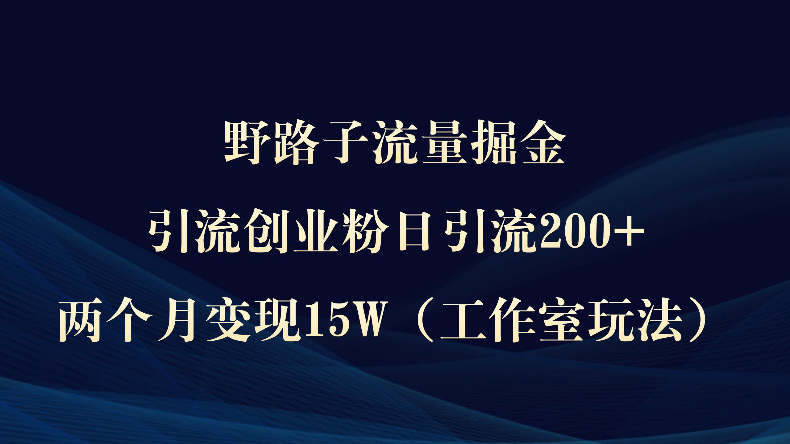 野路子流量掘金，引流创业粉日引流200+，两个月变现15W（工作室玩法））-舒阳传媒网
