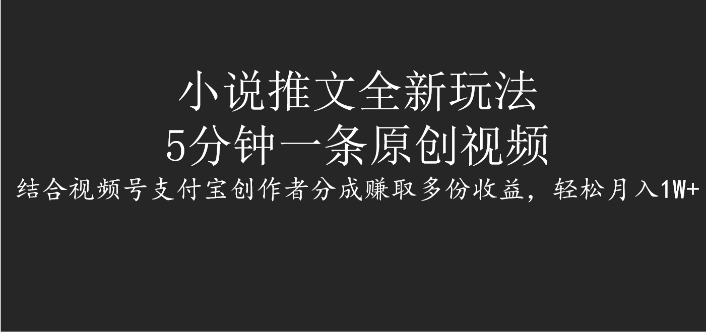 小说推文全新玩法，5分钟一条原创视频，结合视频号支付宝创作者分成赚取多份收益，轻松月入1W+-舒阳传媒网