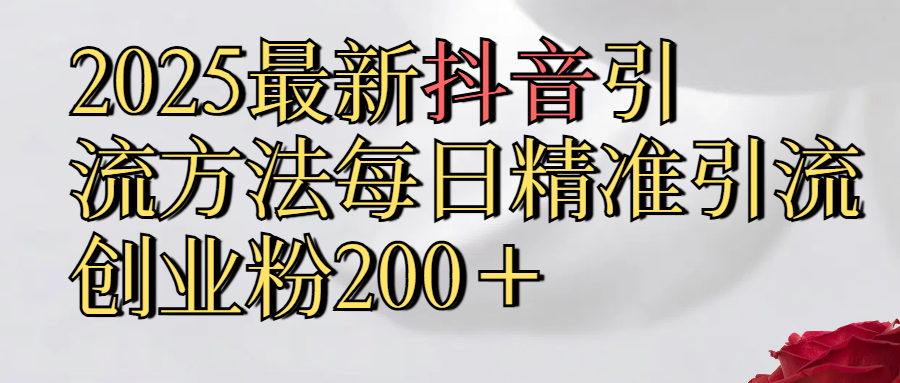 2025最新,抖音引流,方法每日精准引流创业粉300＋-舒阳传媒网