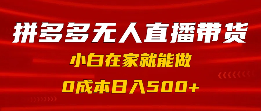 拼多多无人直播带货，小白在家就能做，0成本日入500+-舒阳传媒网