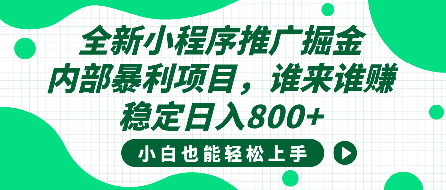 全新小程序推广掘金，内部暴利项目，小白轻松上手，稳定日入800+-舒阳传媒网