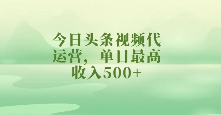 今日头条视频代运营，单日最高收入500+-舒阳传媒网