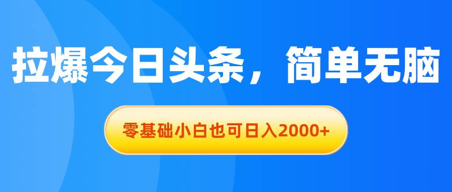 拉爆今日头条，简单无脑，零基础小白也可日入2000+-舒阳传媒网