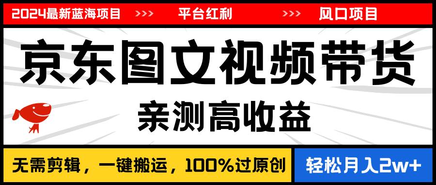 2024最新蓝海项目，逛逛京东图文视频带货，无需剪辑，月入20000+-舒阳传媒网