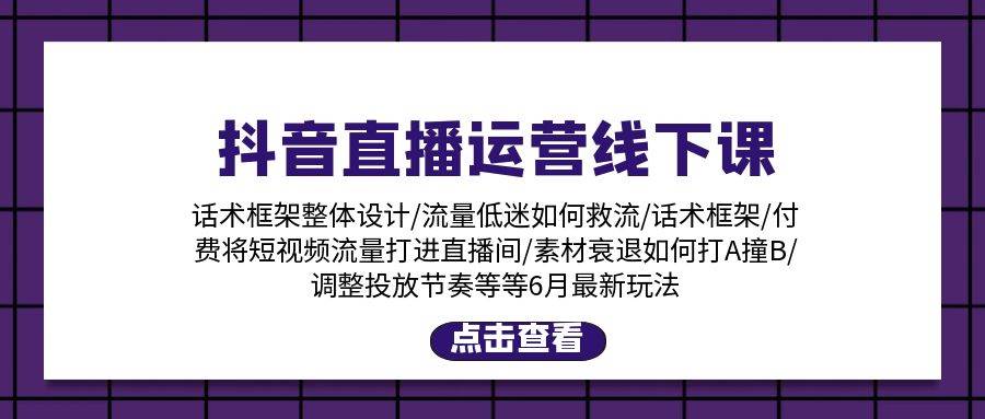 抖音直播运营线下课：话术框架/付费流量直播间/素材A撞B/等6月新玩法-舒阳传媒网