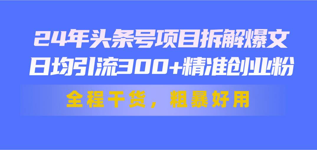 24年头条号项目拆解爆文，日均引流300+精准创业粉，全程干货，粗暴好用-舒阳传媒网