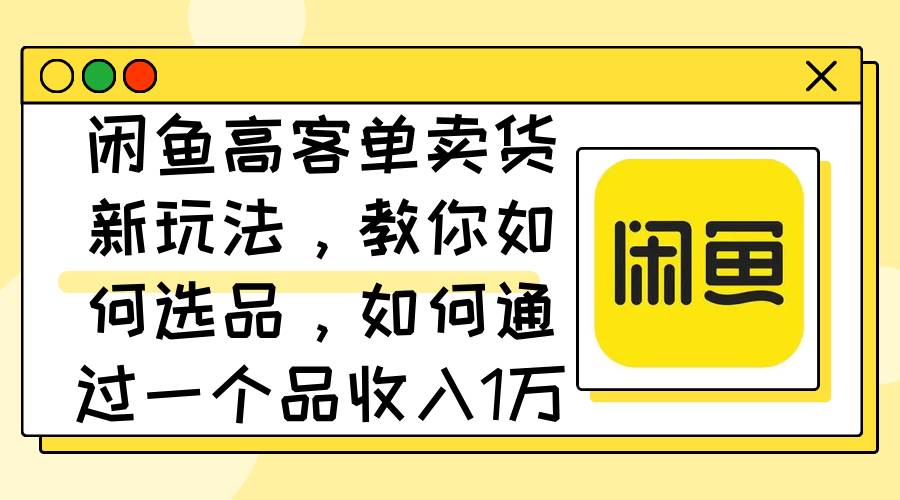 闲鱼高客单卖货新玩法，教你如何选品，如何通过一个品收入1万+-舒阳传媒网